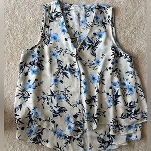 ALFRED SUNG Floral Sleeveless Blouse - Cream and Blue
